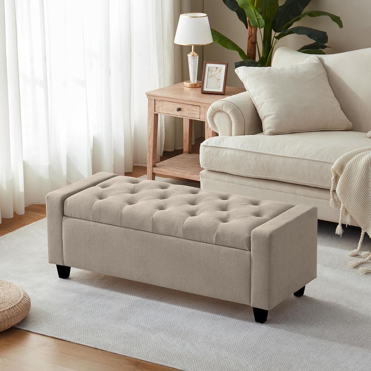 Ottoman with Storage, 48.8" Fabric Storage Ottoman Bench with Hinge, Bedroom Bench, Upholstered