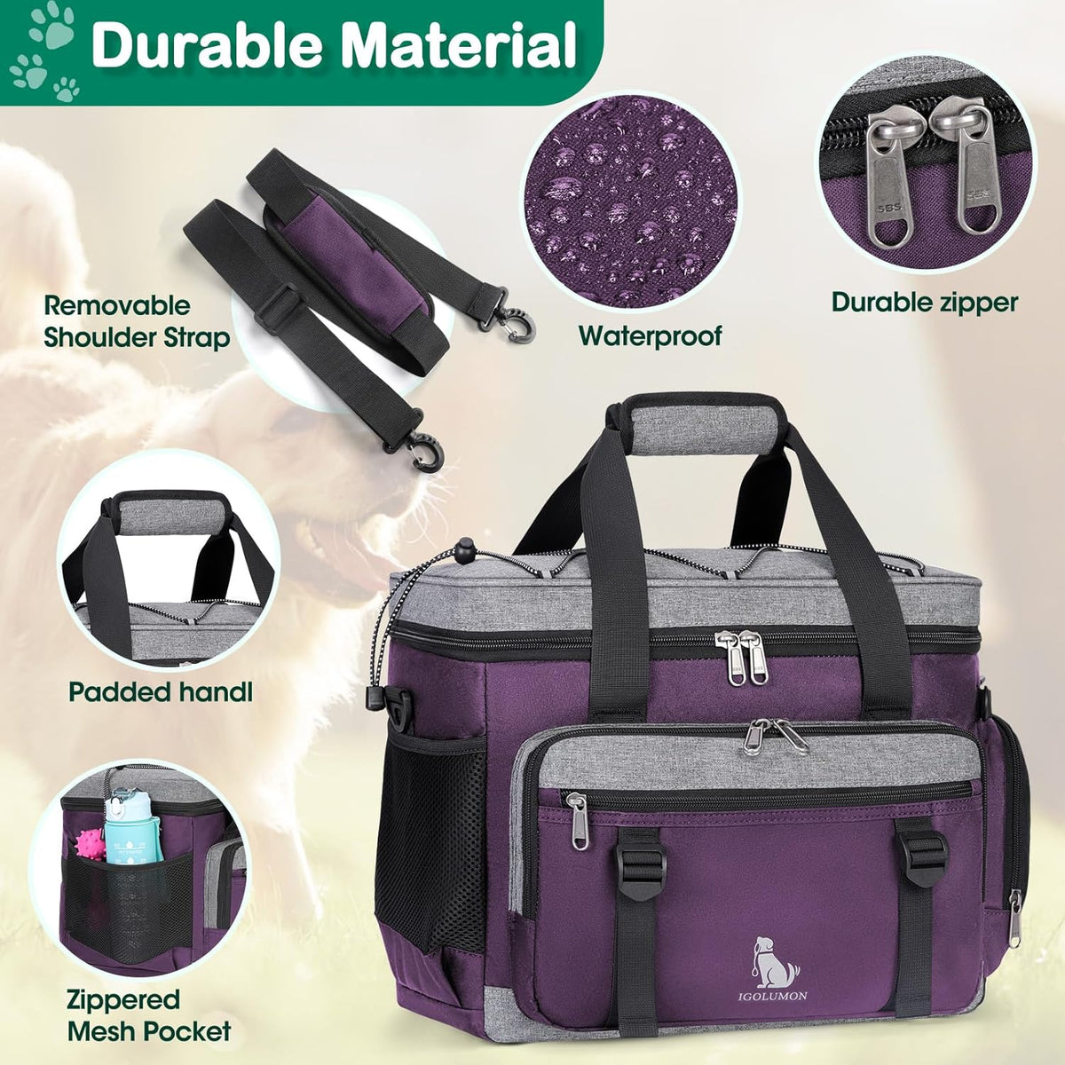 IGOLUMON Dog Travel Bag Large Pet Travel Bags Set for Supplies Weekend Dog Travel Kit Tote