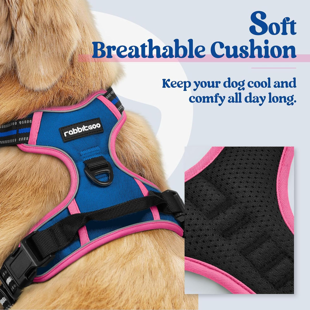 rabbitgoo Dog Harness No Pull with 2 Leash Clips, Adjustable Soft Padded, Reflective Oxford No