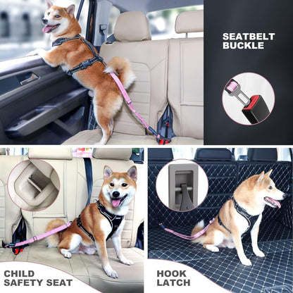 IOKHEIRA Dog Seat Belt 3-in-1 Car Harness for Dogs Adjustable Safety Seatbelt for Car Nylon