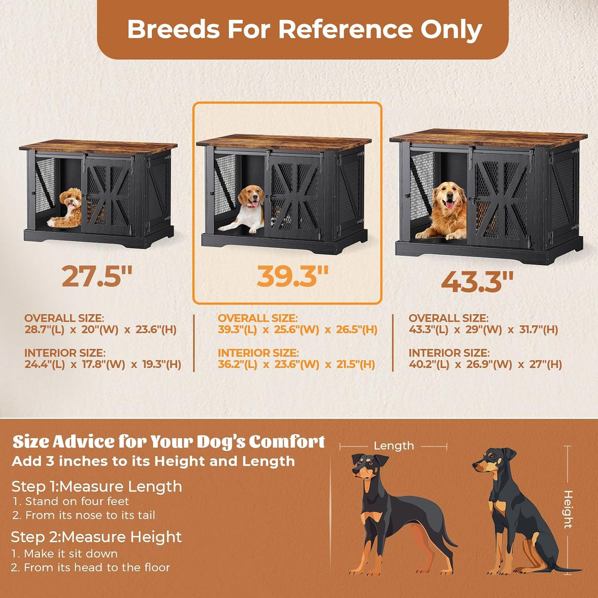 VOPEAK 40" Farmhouse Dog Crate Furniture, Heavy Duty Dog Cage for Medium Large Dogs, Dog Crate Dog