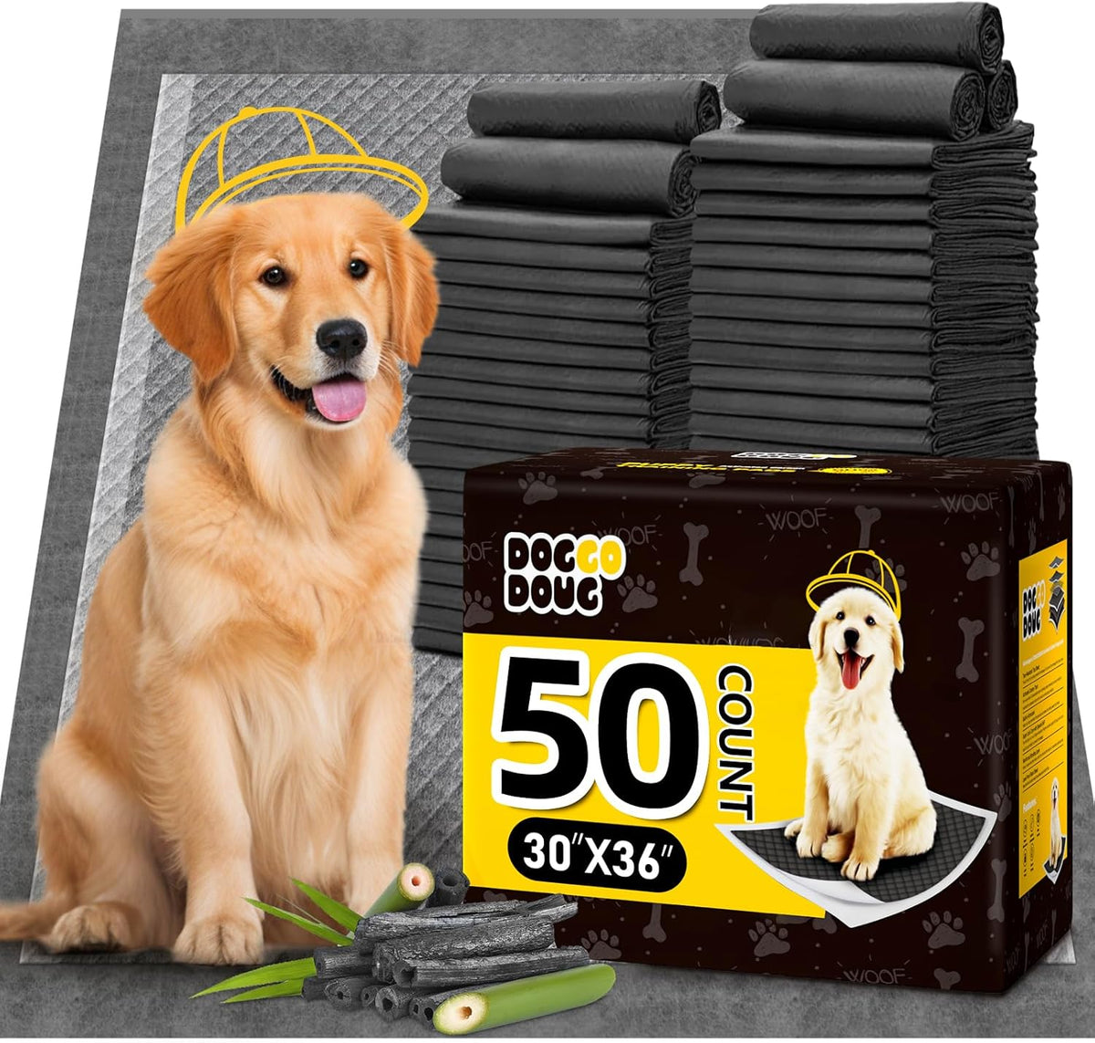 Dog Pee Pads for Dogs XXL 30"x36" Charcoal Puppy Pads 50 Counts Extra Large Disposable Activated
