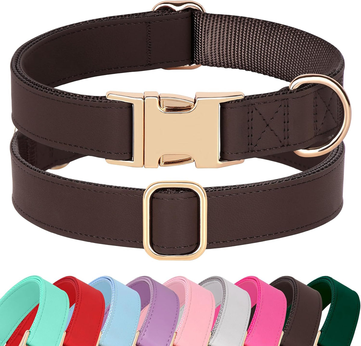 PET ARTIST PU Leather Dog Collar, Bright & Stylish Brown Dog Collar with Quick Release Gold Metal