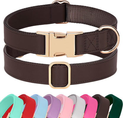 PET ARTIST PU Leather Dog Collar, Bright & Stylish Brown Dog Collar with Quick Release Gold Metal