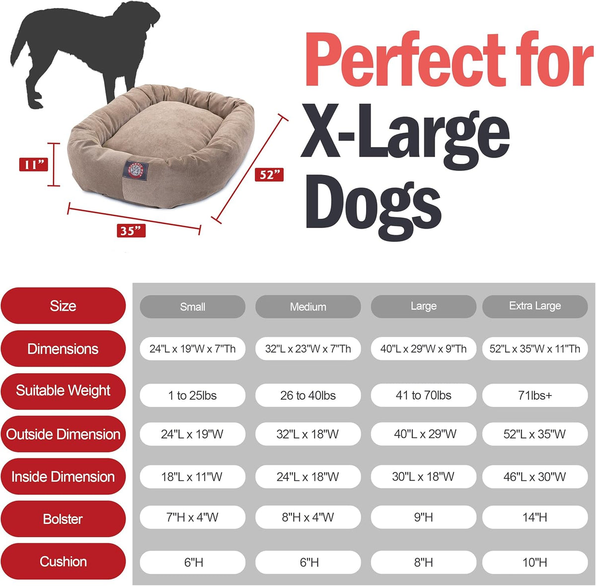 Majestic Pet 52 Inch Micro Velvet Calming Dog Bed Washable 52x35x11 (inch) – Cozy Soft Round Donut