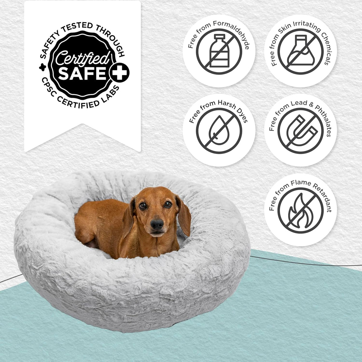 Best Friends by Sheri Original Calming Donut Dog and Cat Bed, Lux Faux Fur, Gray, (23in x 23in)