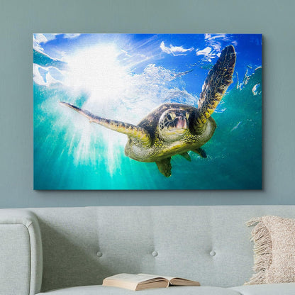 wall26 Canvas Print Wall Art Sunlight Tropical Ocean Underwater Turtle Nature Animals Photography
