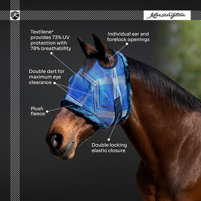 Kensington UV Fly Mask with Fleece Trim - Protective Mask with Dual Ear Opening & Forelock Freedom