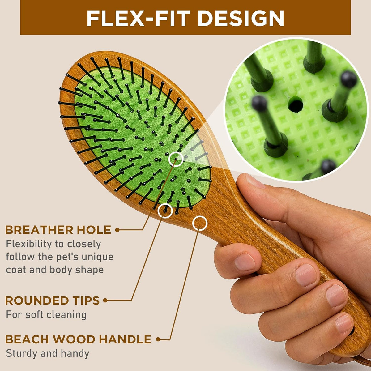 TAKAVU Pin & Bristle Pet Brush for Dogs & Cats - Double Sided Grooming Tool Detangles, Removes