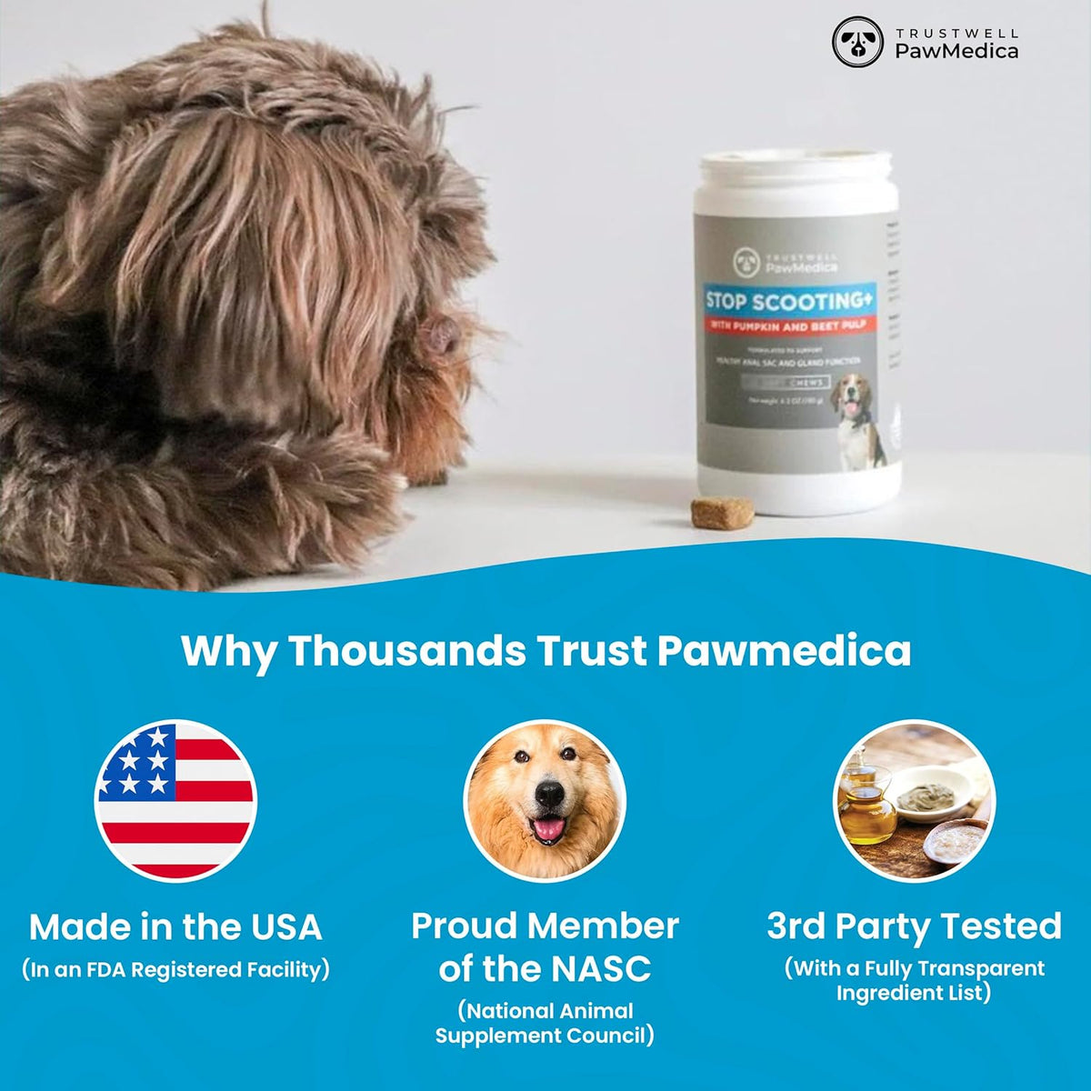 PawMedica Dog Anal Gland Chews to Stop Scoot for Dogs - Anal Gland Dog Constipation Relief