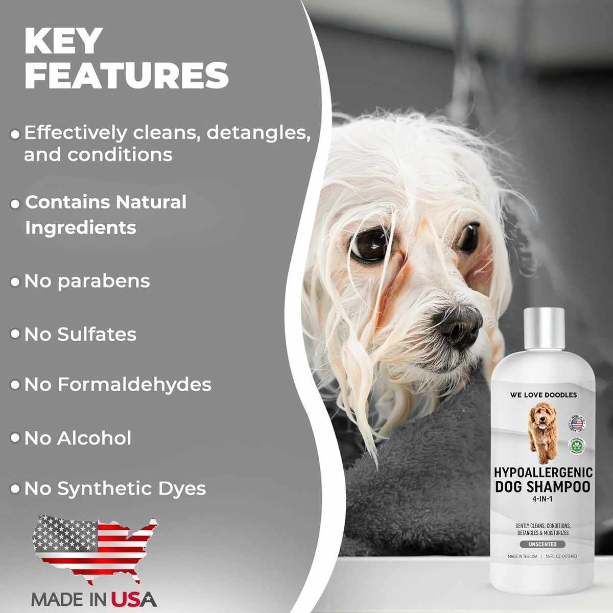 Hypoallergenic Dog Shampoo, Conditioner, and Detangler | Made in USA | Eco-Friendly Ingredients |