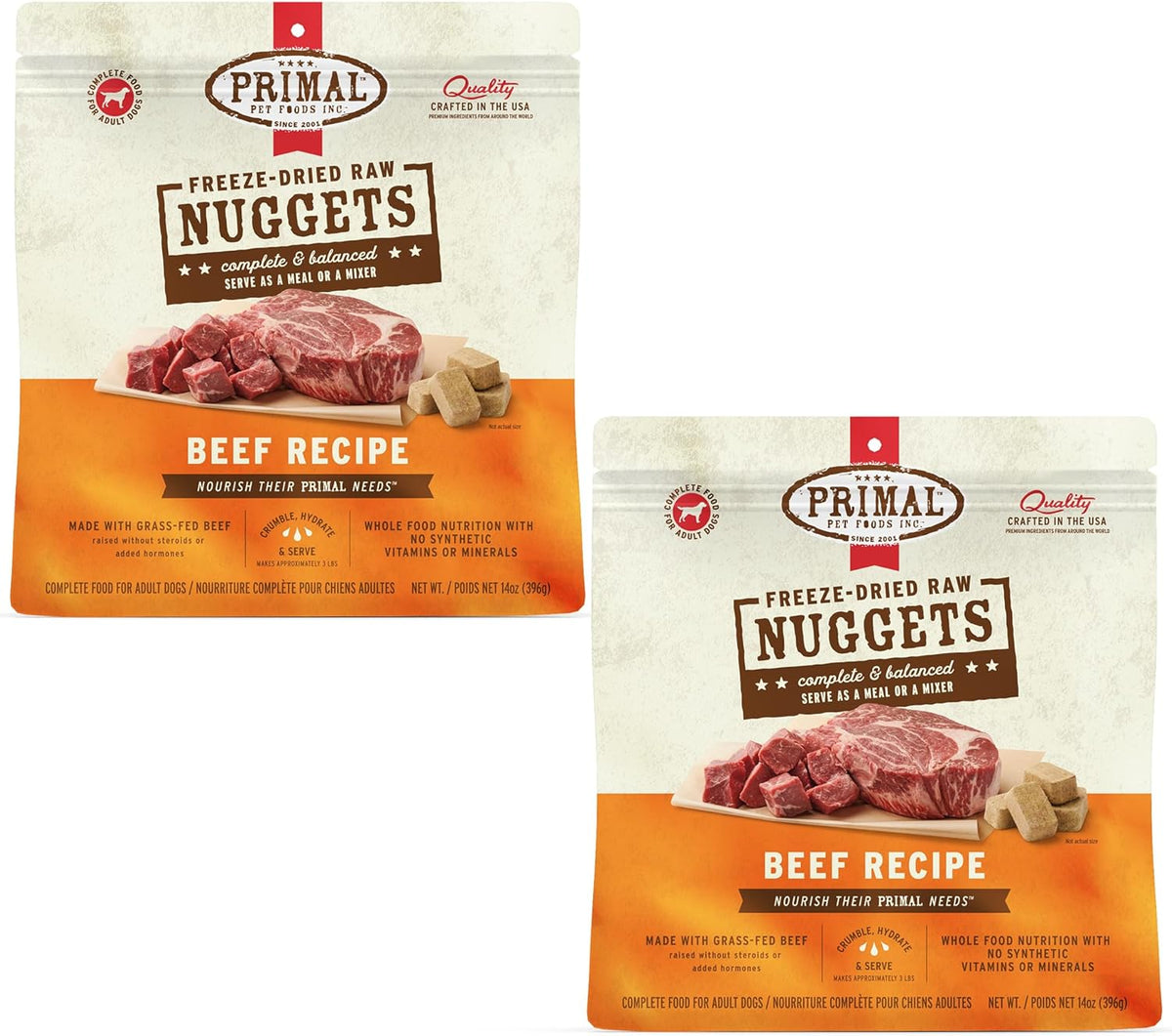 Primal Freeze Dried Raw Dog Food Nuggets, Beef, Complete & Balanced Meal, Also Use as Topper or