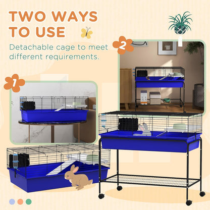 PawHut Two-Story Small Animal Cage Removable from Stand, Guinea Pig Cage with Shelf & Wheels, Pet