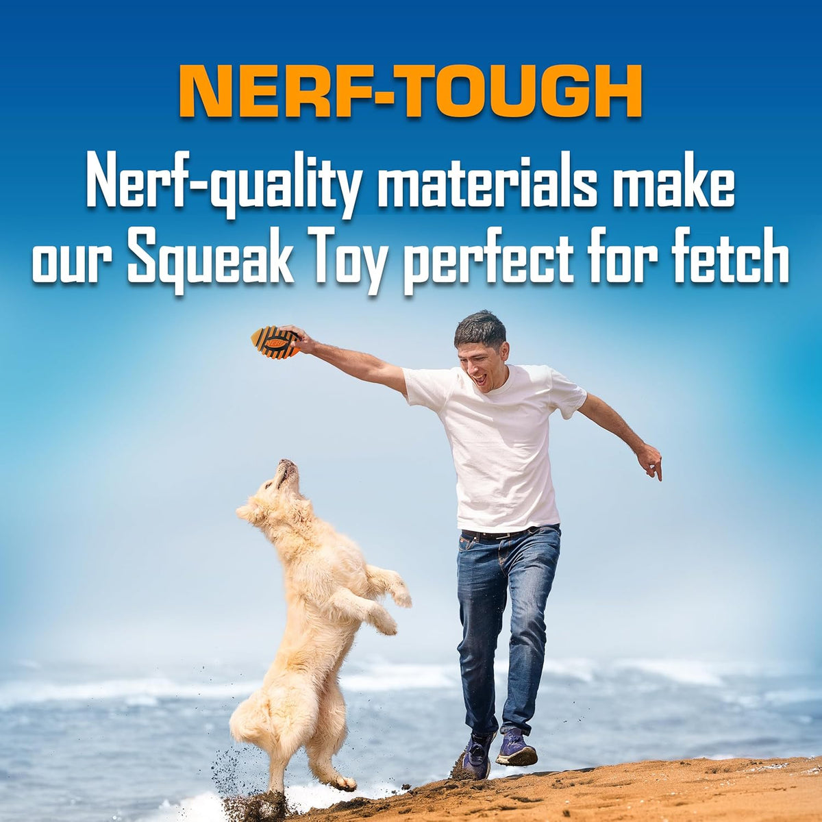 Nerf Dog Spiral Squeak Football Outdoor Dog Toy, 5 Inch Dog Football Squeaking Toy for Medium and