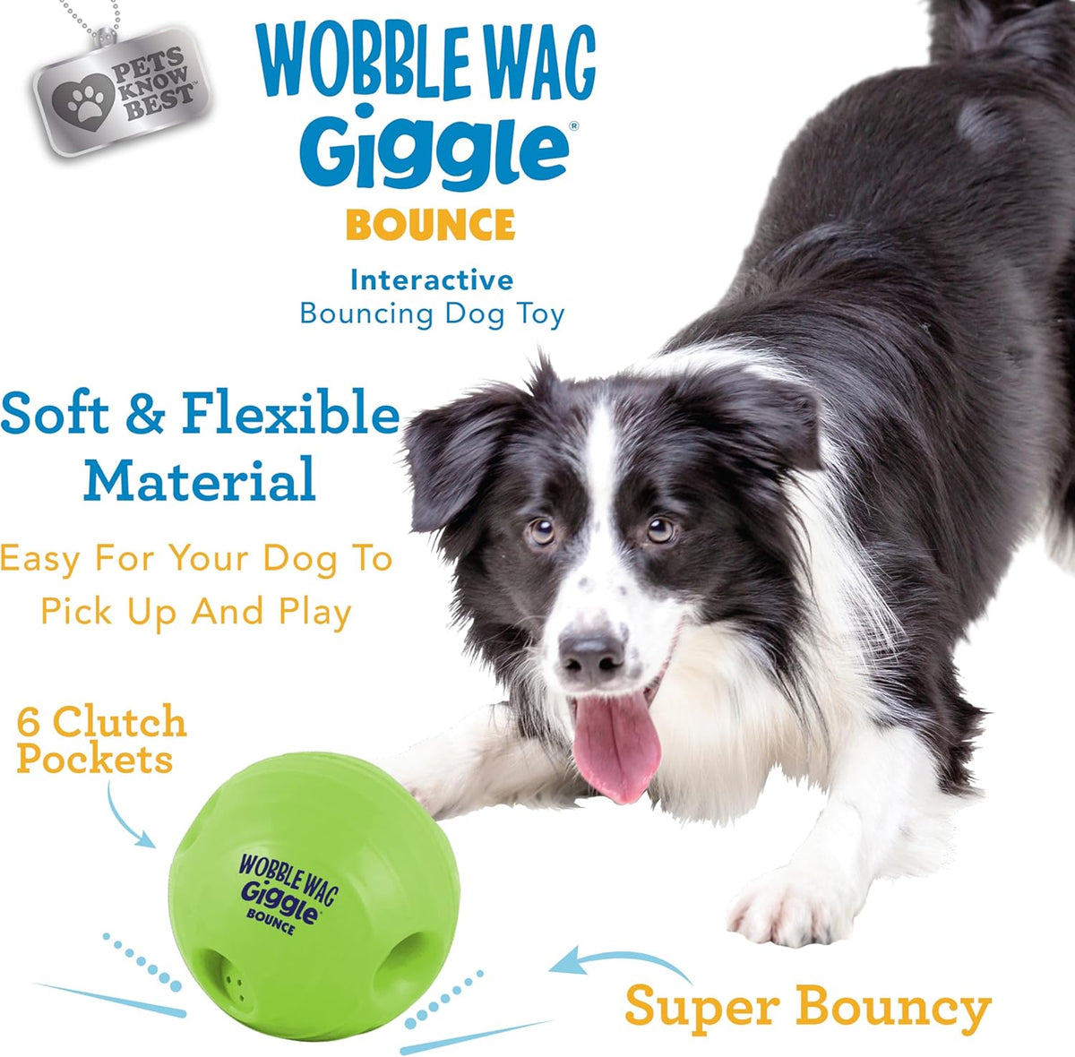 Wobble Wag Giggle Bounce Interactive Dog Toy- Sound Making Bouncing Ball for Dogs Ages Indoor &
