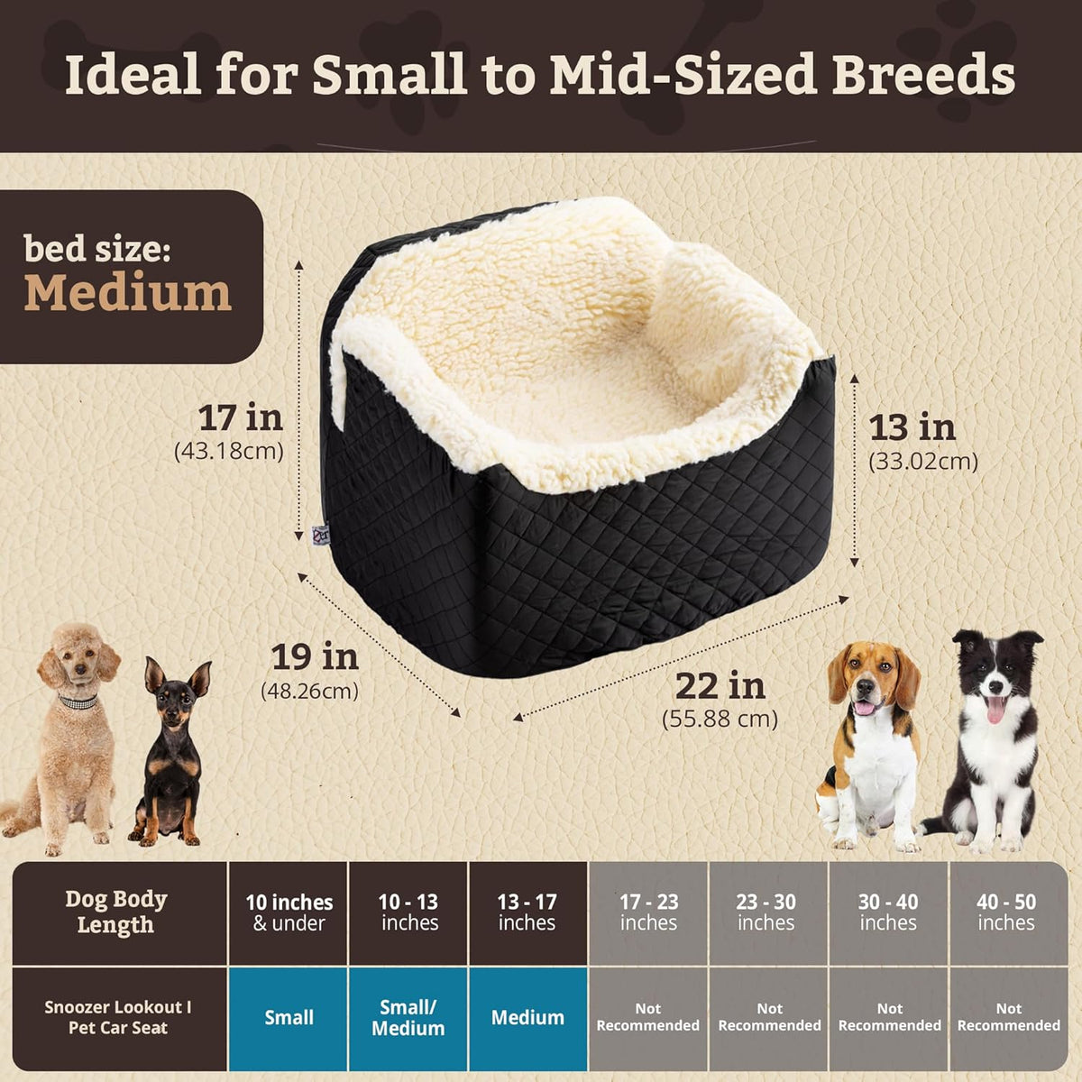 Snoozer Lookout I Car Seat - Dog Car Seats for Small Dogs, Puppy Booster Bed for Small & Medium