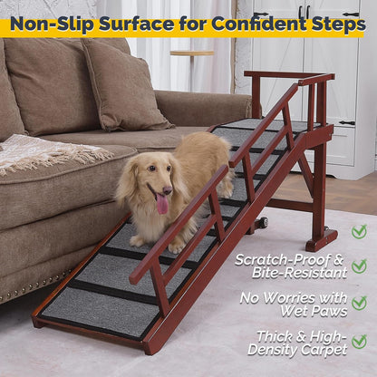 Dog Ramp for Bed or Couch, Wooden Pet Ramp with 20° Gentle Slope, Removable Side Rails, Non-Slip