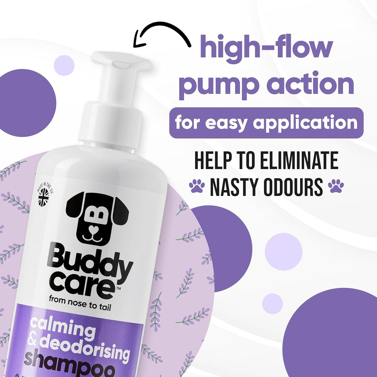 Calming & Deodorising Dog Shampoo by Buddycare | Lavender Scented | with Aloe Vera and Pro Vitamin