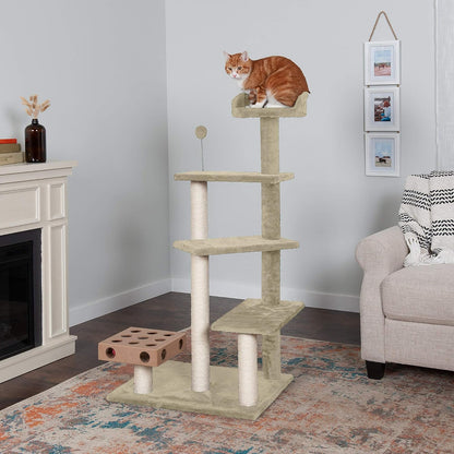 Furhaven 49.5" Tall Cat Tree for Indoor Cats, Ft. Sisal Scratching Posts, Plush Ball Toy, & Busy