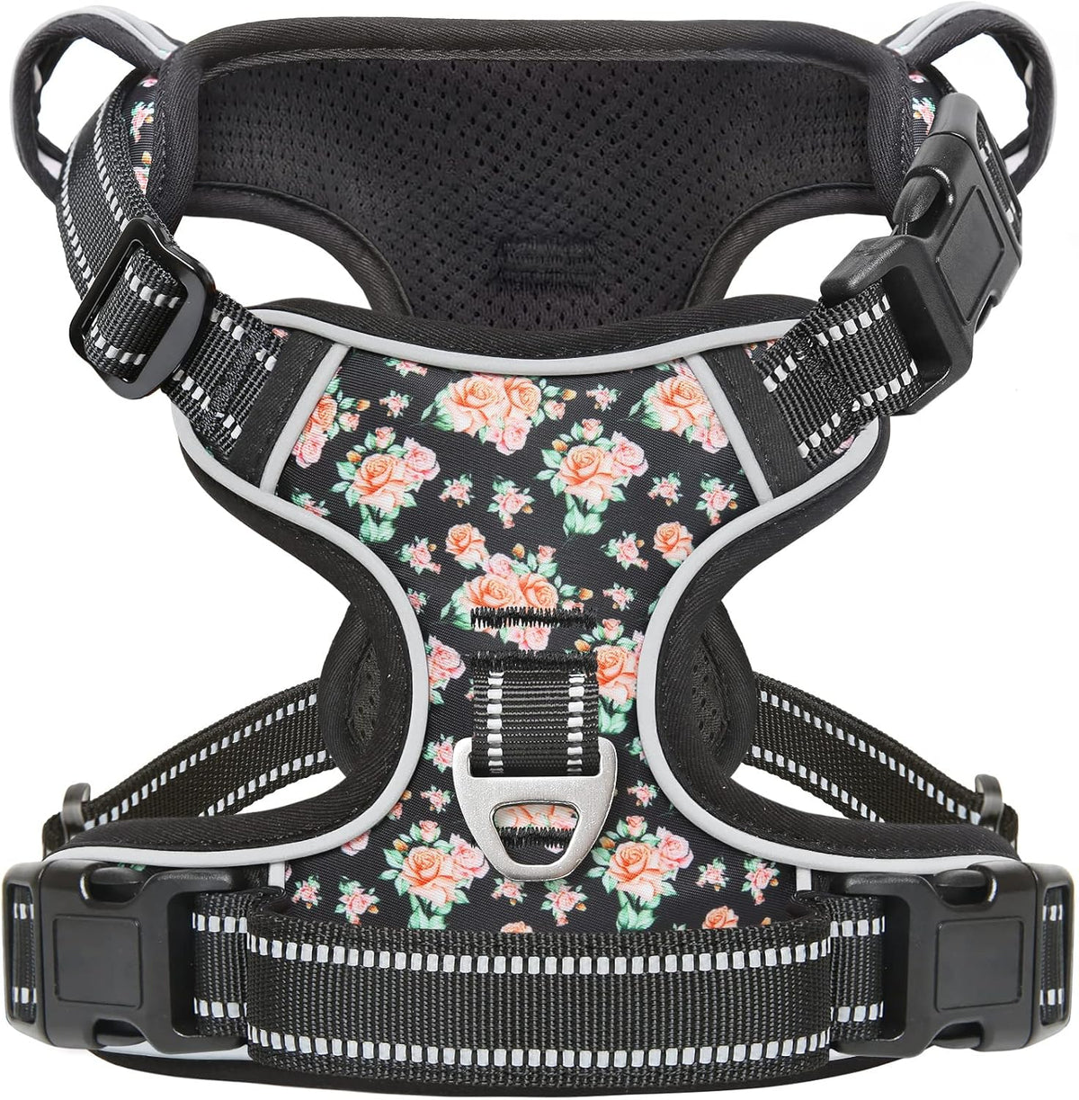Timos Dog Harness, NO Need Go Over Dogs Head 3 Snap Buckles with 2 Leash Clips, Adjustable Soft