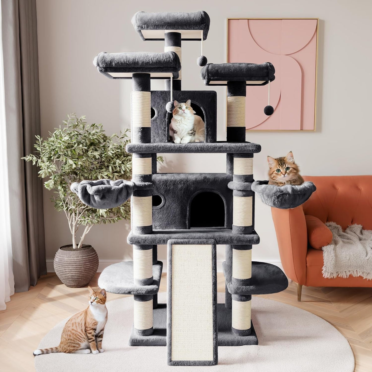 SHA CERLIN 68 Inches Multi-Level Large Cat Tree for Large Kitties/Big Cat Tower with Condo/Cozy
