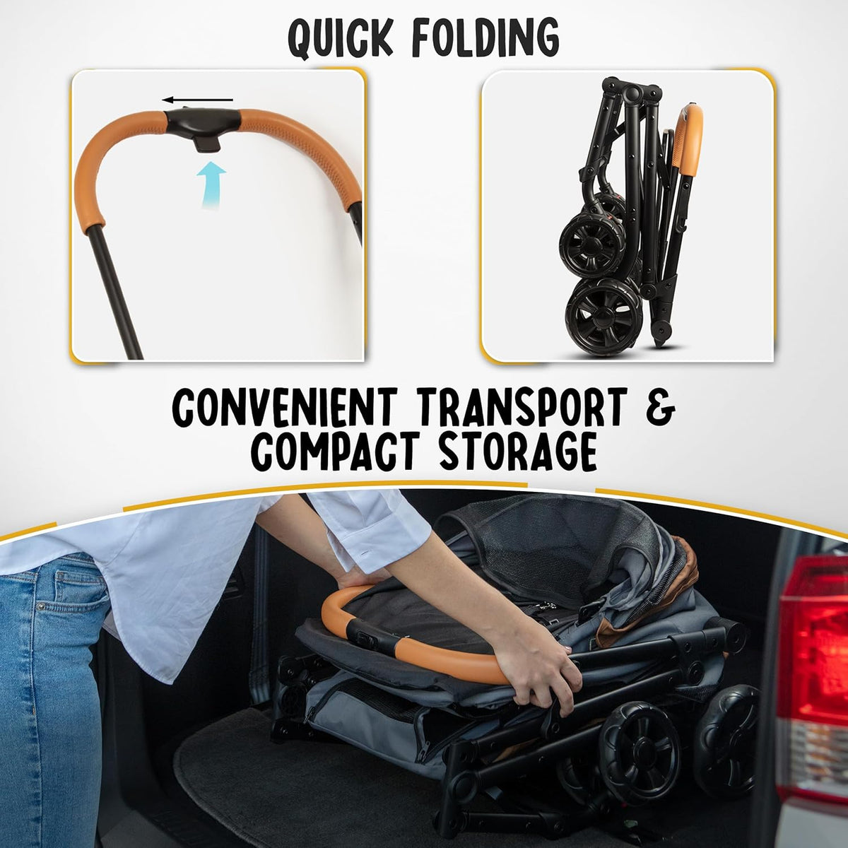 Double Pet Stroller with Detachable Carriers - Ideal for 2 Dogs or Cats - Compact & Convenient