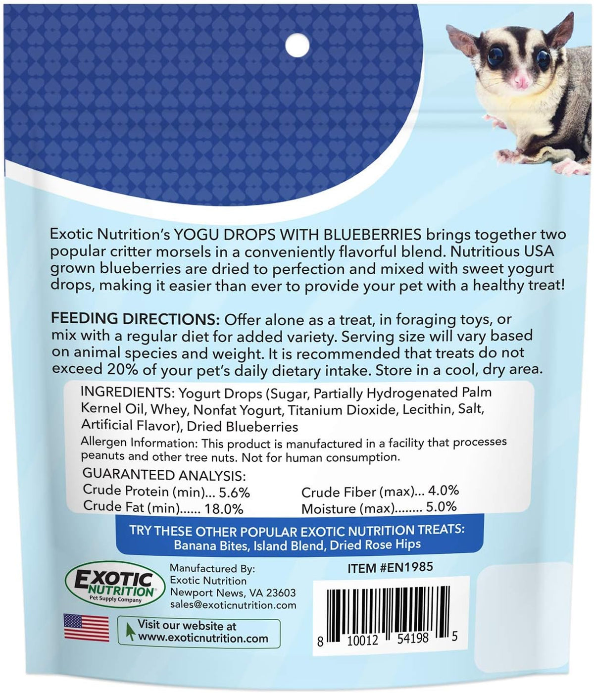Yogu Drops With Blueberry - Healthy Natural Fruit & Yogurt Treat - For Sugar Gliders, Rats