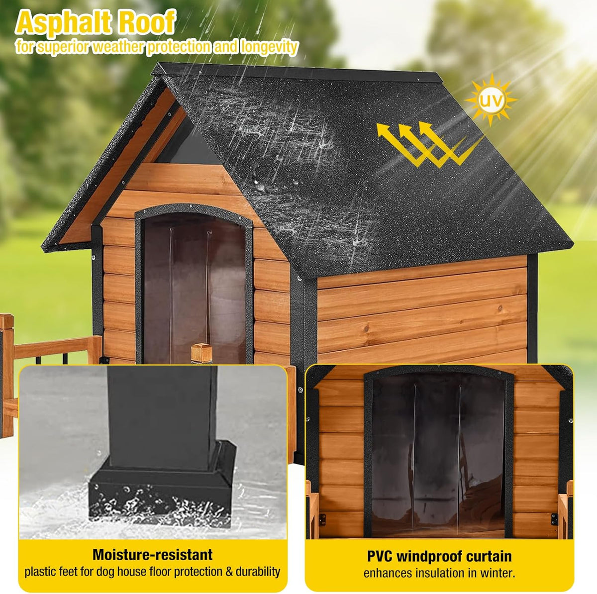 AIVITUVIN Dog House Outdoor Anti-Bite Metal Frame Design Wooden Dog Kennel Outside with Elevated