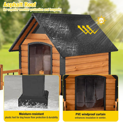 AIVITUVIN Dog House Outdoor Anti-Bite Metal Frame Design Wooden Dog Kennel Outside with Elevated
