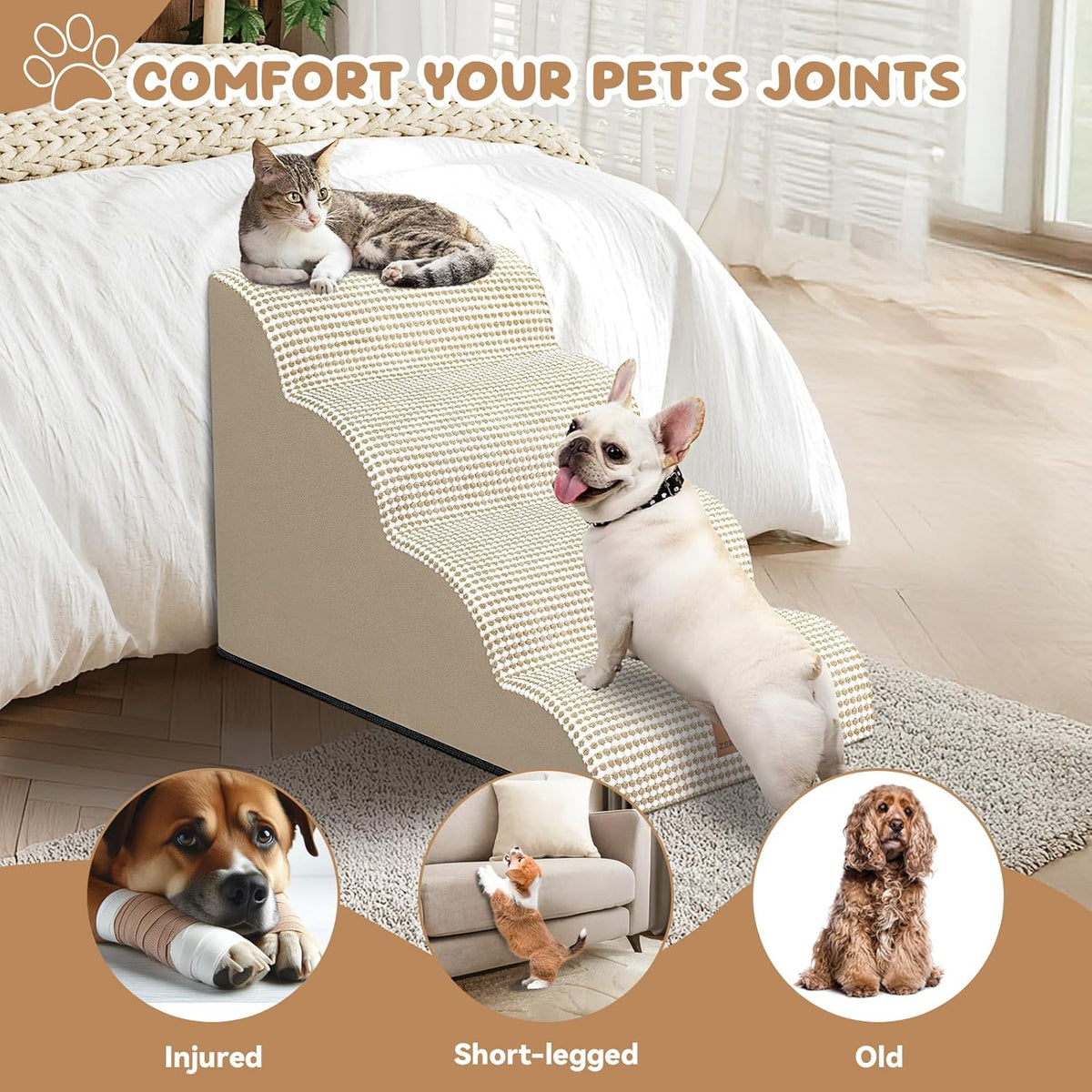 Dog Ramp and Stair for Bed 16" H-20 H,3-Step Cat Stair for Sofa and Chair,4-Step Dog Ramp for High