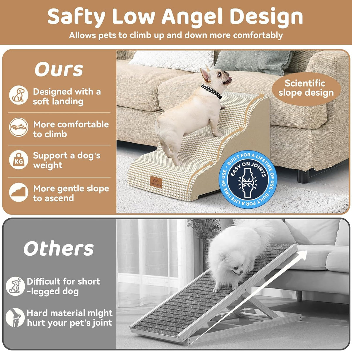 Dog Ramp and Stair for Bed 16" H-20 H,3-Step Cat Stair for Sofa and Chair,4-Step Dog Ramp for High