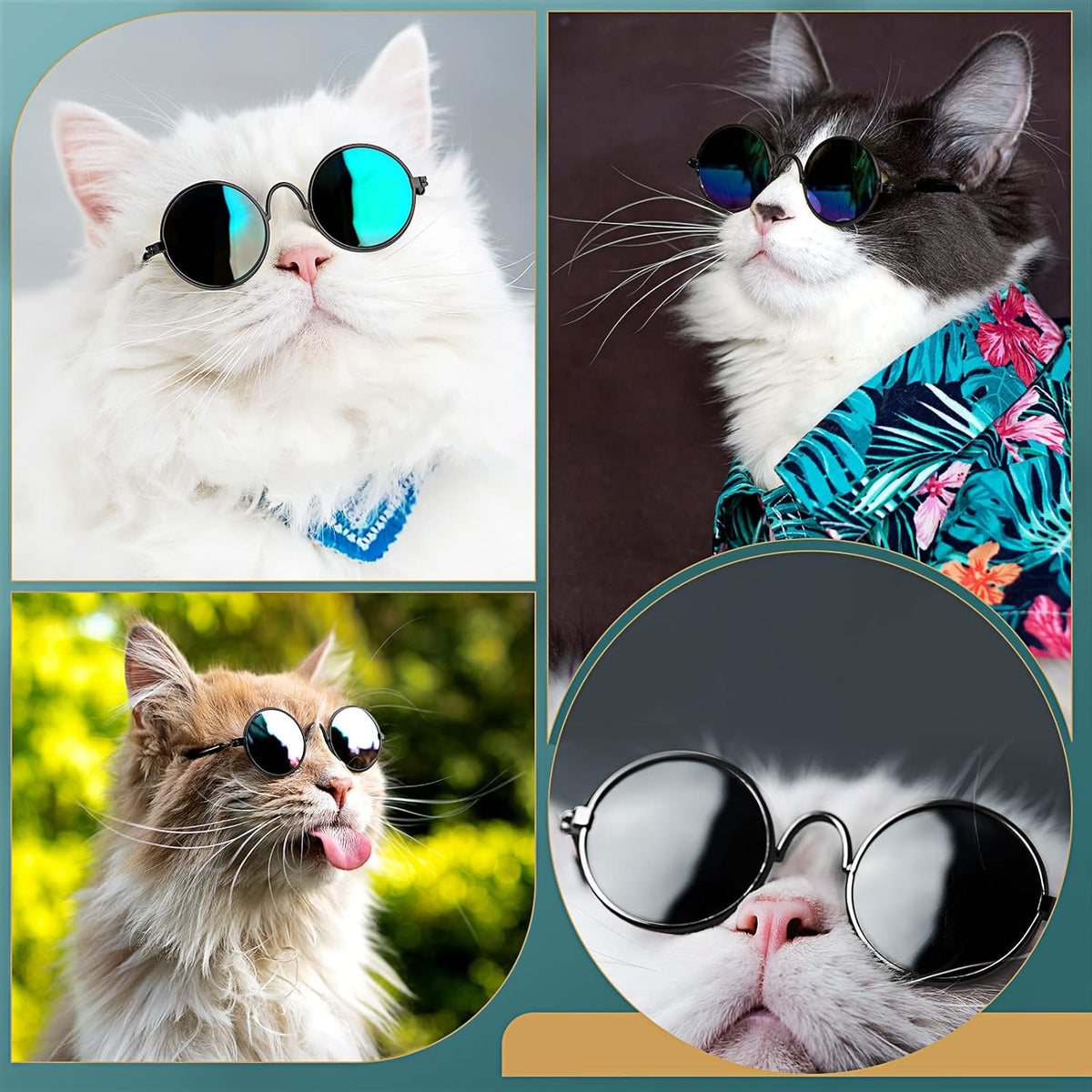 Dog Sunglasses Retro Pet Glasses Doll Glasses Classic Round Dog Glasses Metal Cat Puppy Eye Wear