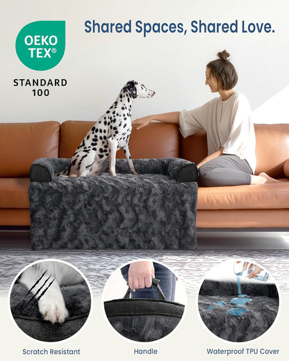 Calming Medium Dog Bed for Couch, 35 x 31 inch Removable Couch Cover for Dogs Washable, Non-Slip