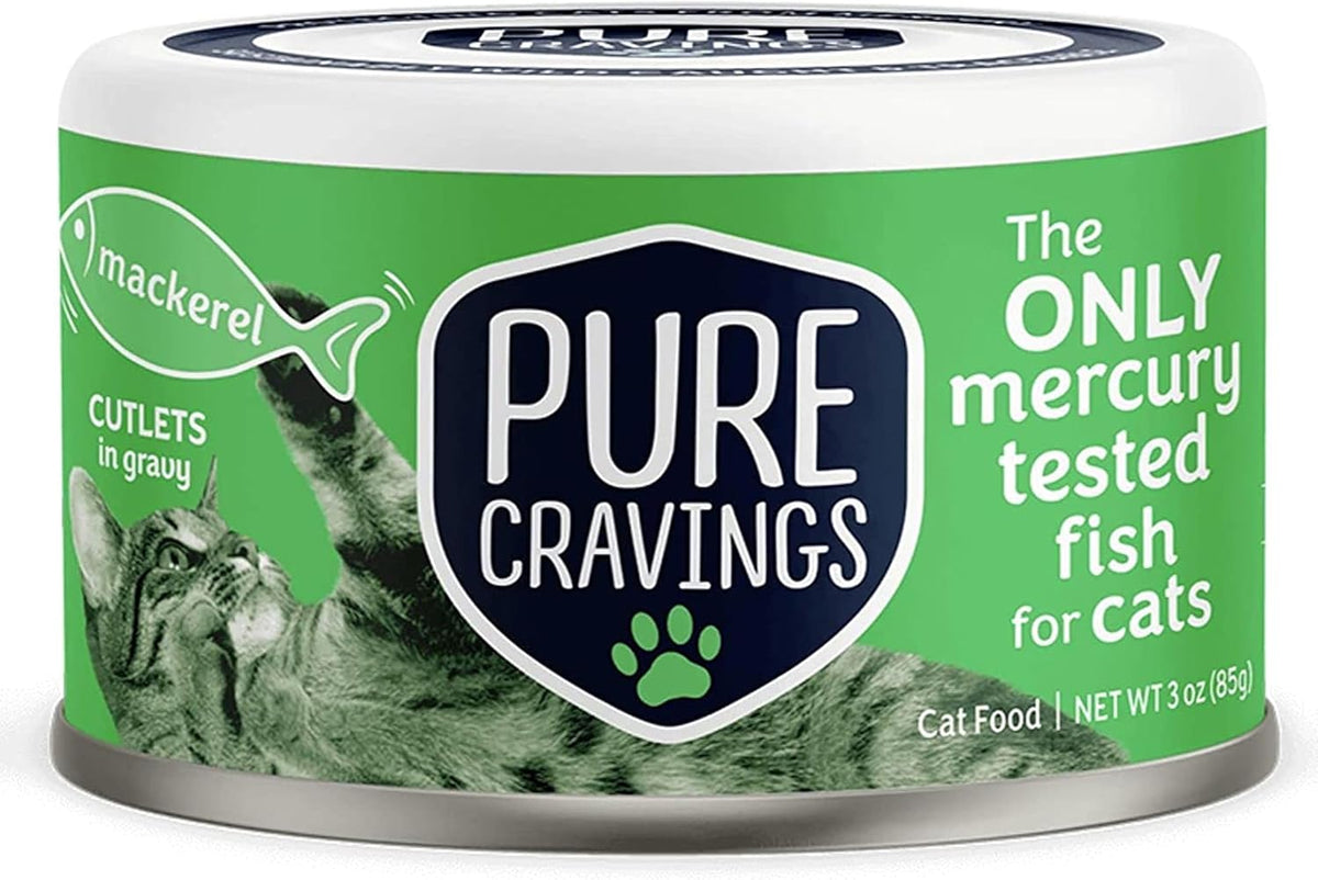 Wet Cat Food Canned Mackerel Cutlets in Gravy, Every Catch is Mercury Tested, Moist Can Fish for