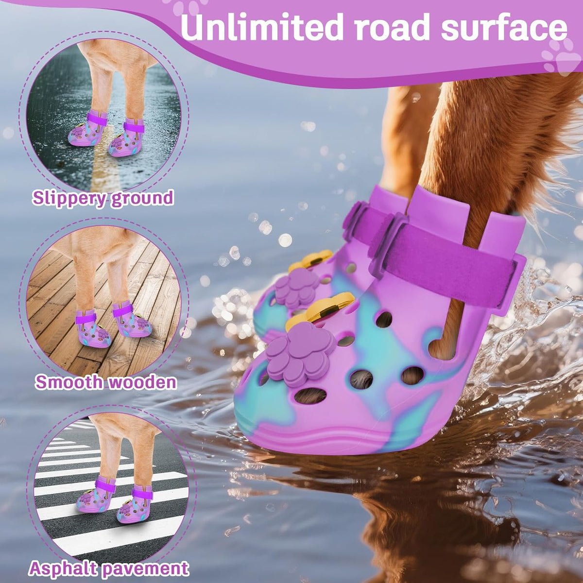 Dog Shoes for Hot Pavement, Adjustable Magic Tape Boots for Small, Medium & Large Dogs, Anti-Slip