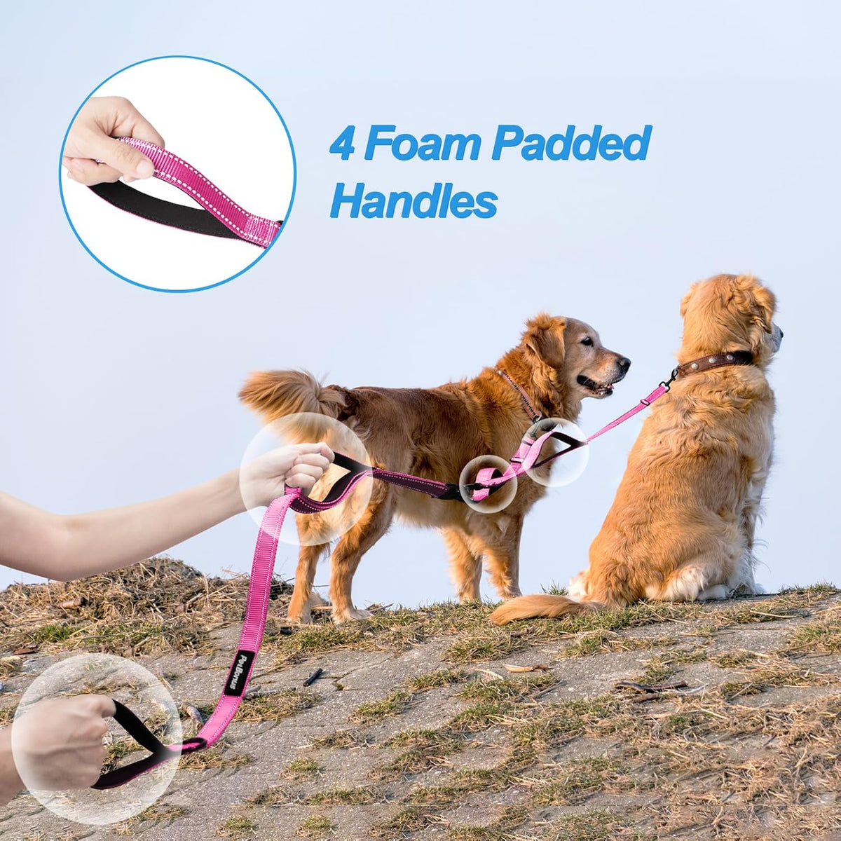PetBonus Double Dog Leash, No Tangle Dual Leash, Reflective Walking Training Lead, 4 Comfortable
