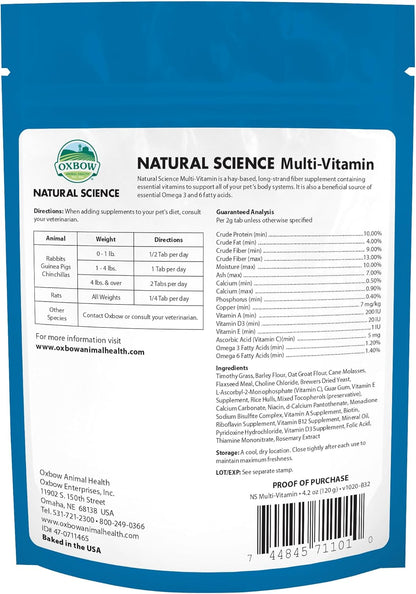 Oxbow Animal Health Natural Science Multi-Vitamin, High Fiber Supplement for Rabbit & Guinea Pig