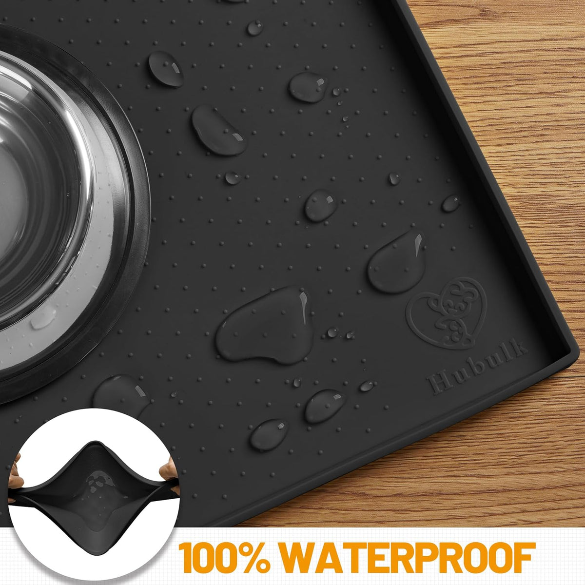 Hubulk Dog Feeding Mat,100% Waterproof Food Grade Silicone Pet Food and Water Bowl