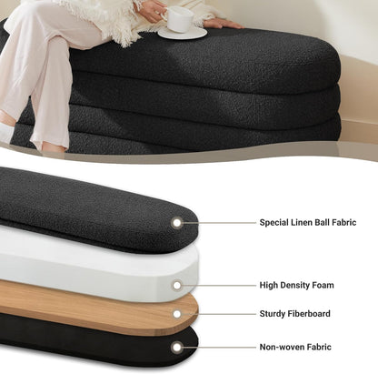 Storage Ottoman Bench 49.2 Inch Upholstered Fabric Storage Bench for Bedroom End of Bed Aesthetic