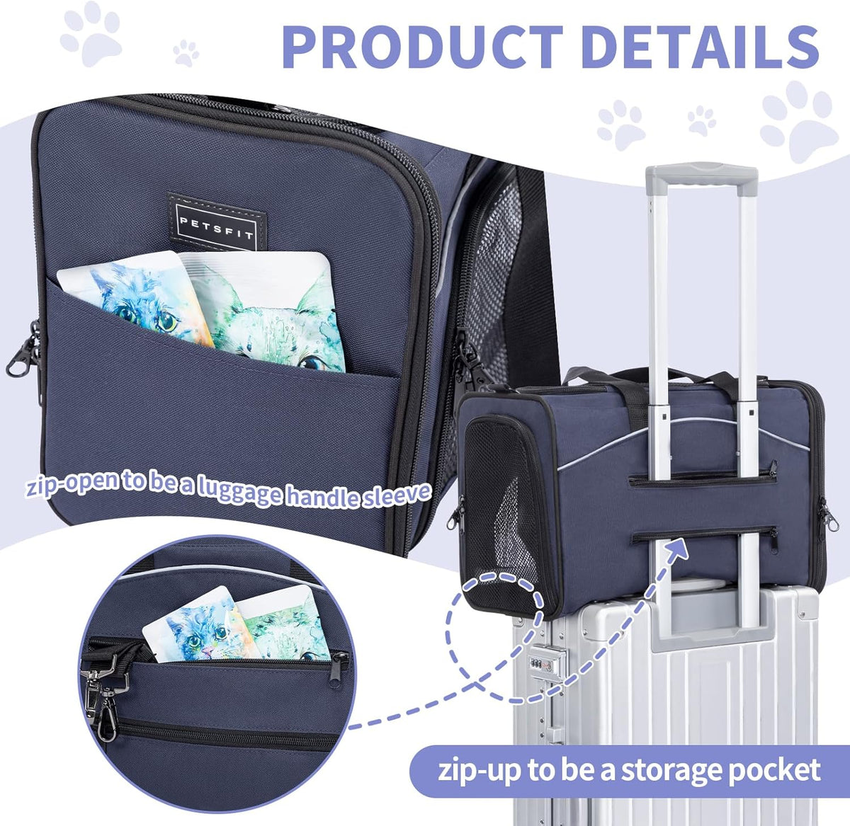 Petsfit Airline Approved Pet Carrier for Small Dogs & Cats, 19x9x12 TSA Approved Carrier, with