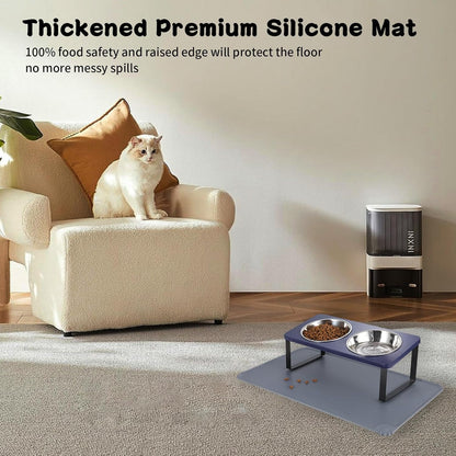 Upgraded Elevated Cat Bowls with Food Mat,15°Tilted Stand Anti Vomiting Raised Cat Dishes for Food