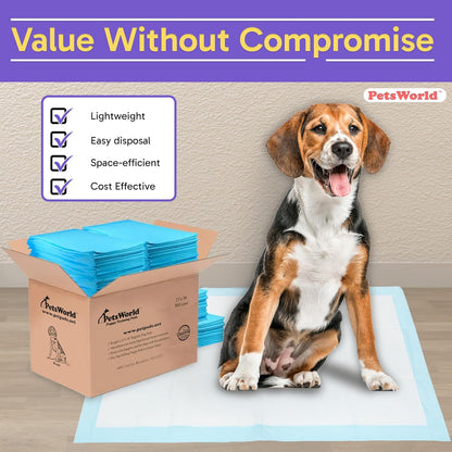 PETSWORLD Puppy Pads, 23x36 Inch, 2400 Count - Puppy Pee Pads for Dogs, Tear Resistant, Economy