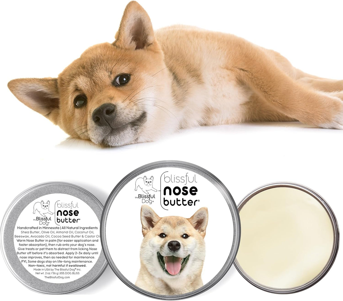 The Blissful Dog Shiba Inu Nose Butter for Dry, Cracked Skin, Lick-Safe Dog Nose Balm with
