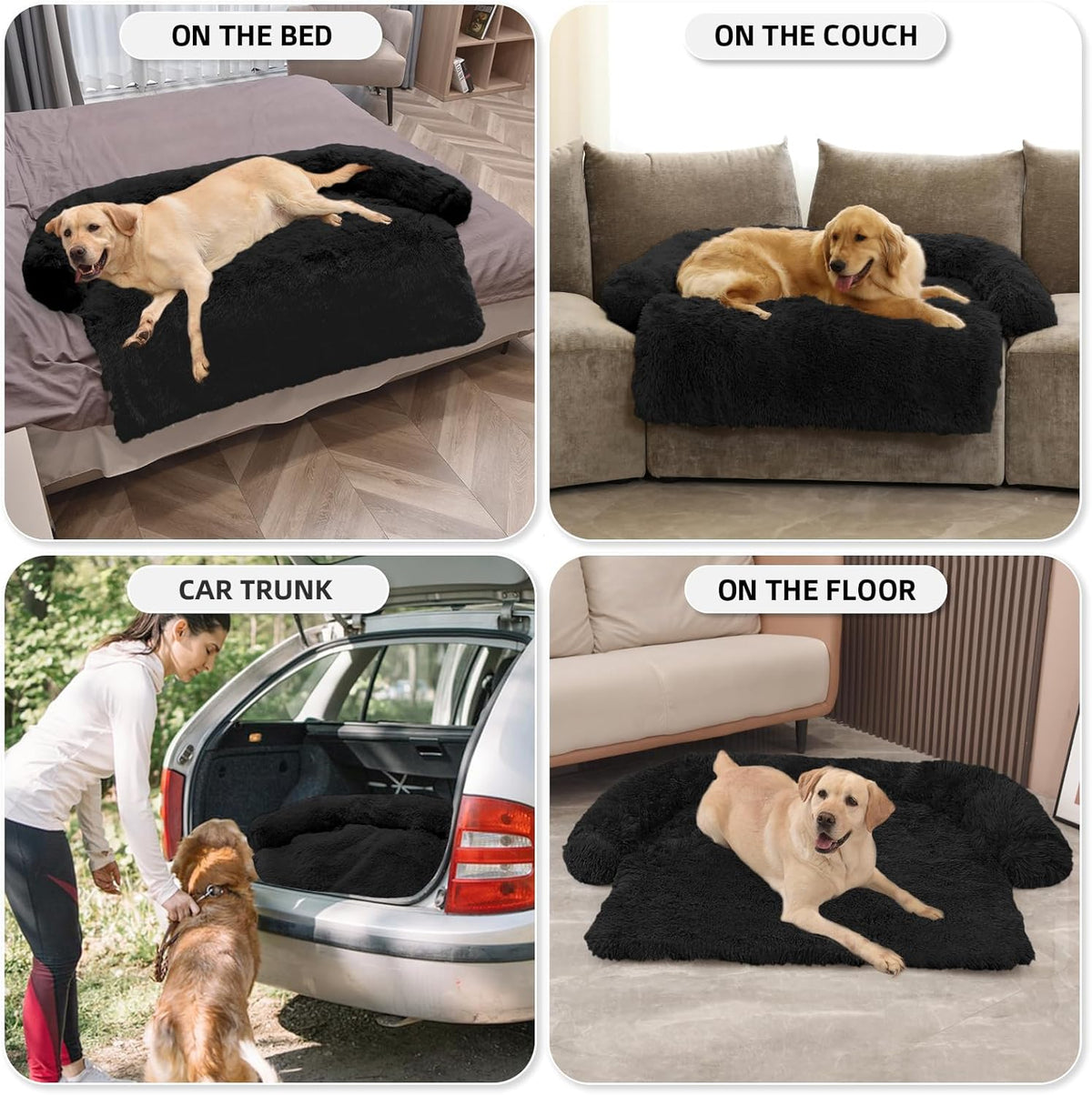 GGIB Calming Dog Bed Fluffy Plush Dog Mat for Furniture Protector with Removable Washable Cover for