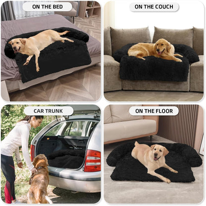 GGIB Calming Dog Bed Fluffy Plush Dog Mat for Furniture Protector with Removable Washable Cover for