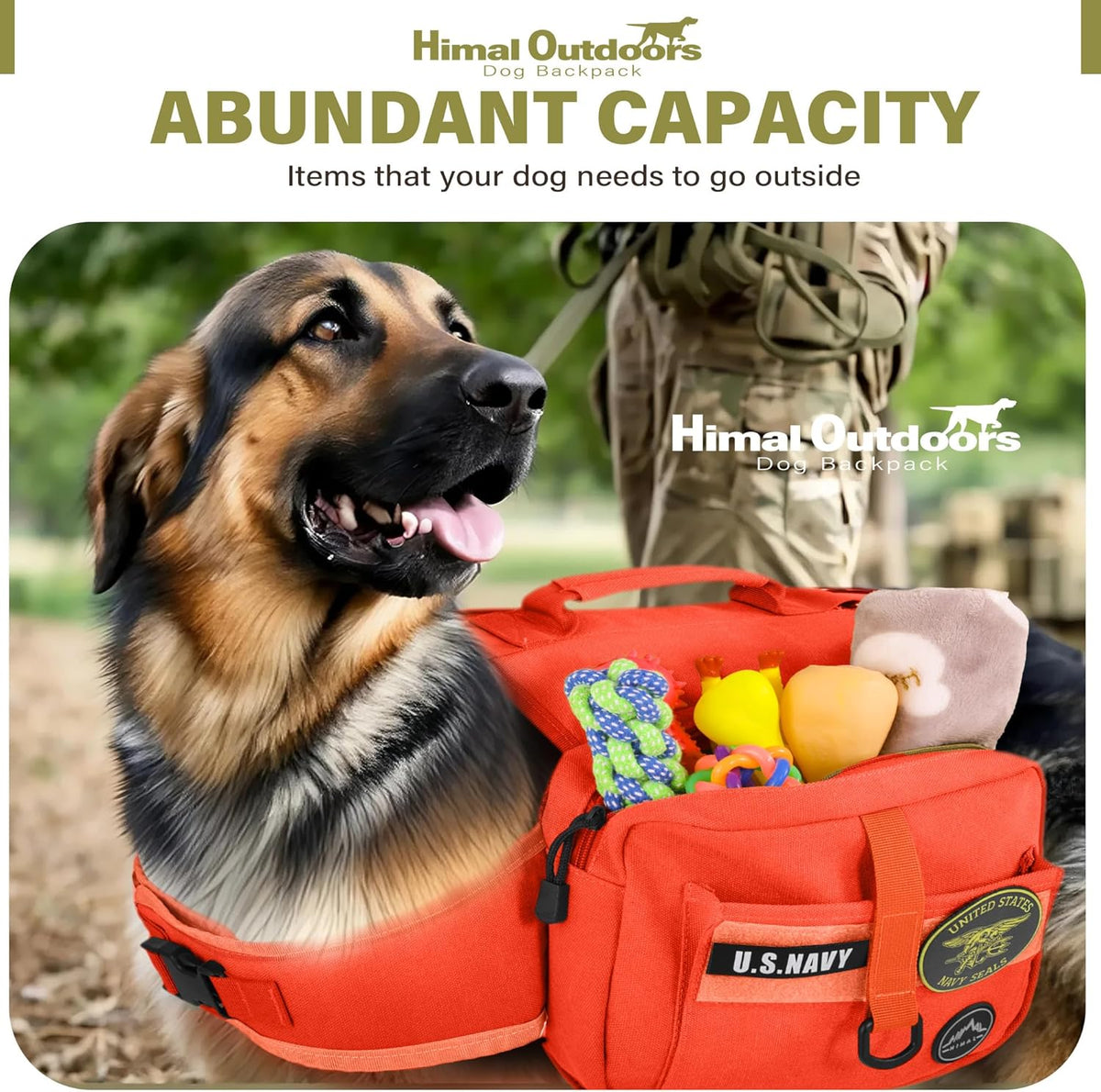 Himal Outdoors Dog Backpack & Saddle Bag, Tactical Hiking Backpack for Large Dogs with Side Pockets