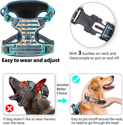 Timos Dog Harness, 3 Snap Buckles No-Pull Soft Padded Dog Vest with 2 Metal Leash Clips, Adjustable