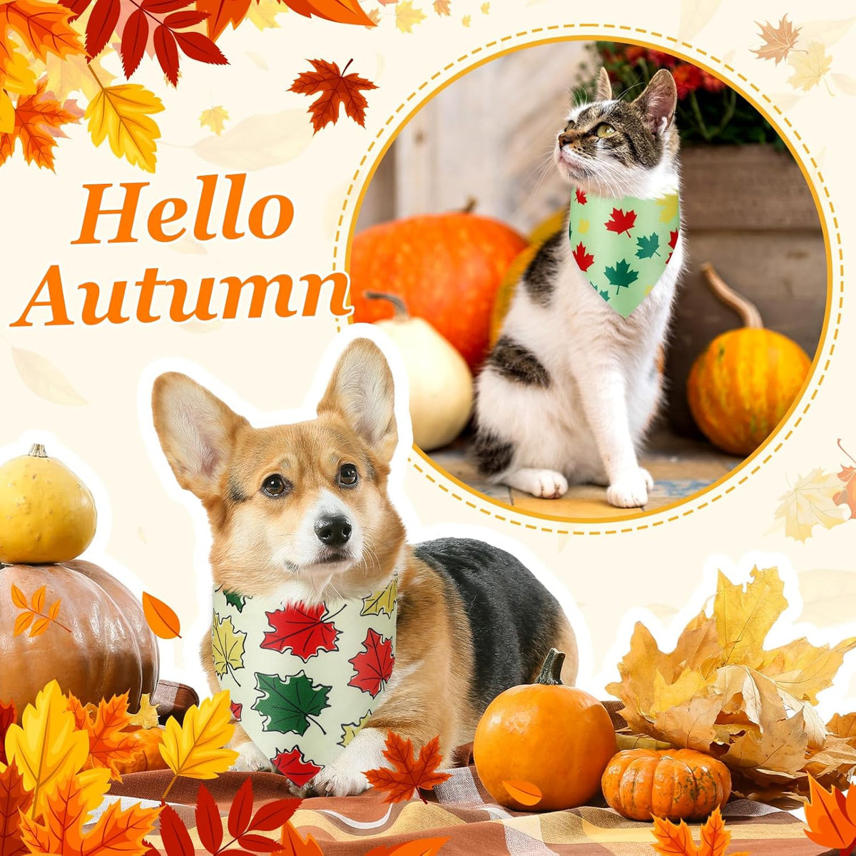 Abbylike 200 Pcs Fall Thanksgiving Dog Bandana Bulk Maple Leaves Bandana for Dogs Triangle Kerchief