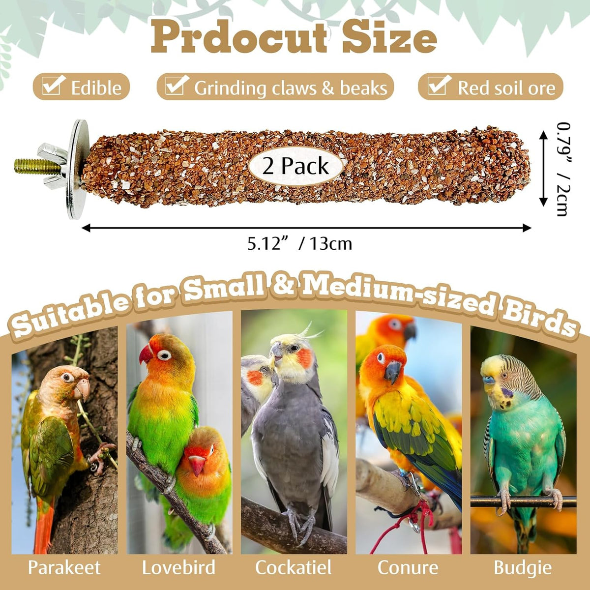 PINVNBY 2 PCS Natural Bird Perches Bird Grinding Stick Calcium Mineral Parrot Perch Stand Foot