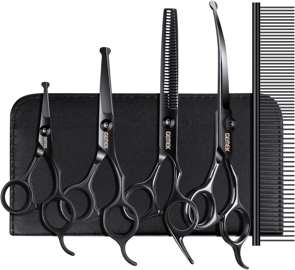 Dog Grooming Scissors Kit with Safety Round Tips, GEMEK Professional 6 in 1 Grooming Scissors for